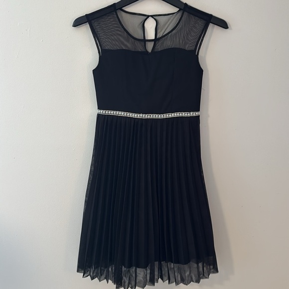 Black Party Dress Girls 12 Pleated Tulle Pearl Fancy Wedding Party Girly Pretty - Picture 1 of 9